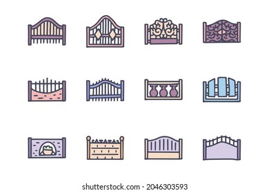 Conjunto de iconos simple del doodle del vector de color de la cerca