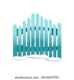 The fence of colorful set. This delightful illustration showcase a snow-covered fence, blending meticulous design and whimsical cartoon elements on a clean white canvas. Vector illustration.