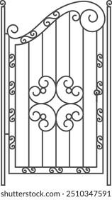 Fence door in ornate decorative iron forgery style