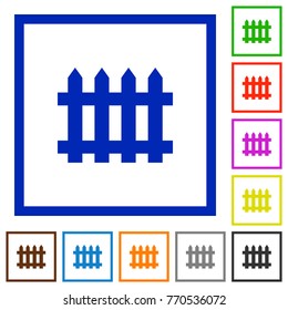Fence flat color icons in square frames on white background