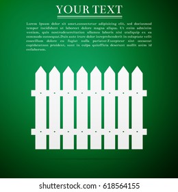 Fence flat icon on green background. Vector Illustration
