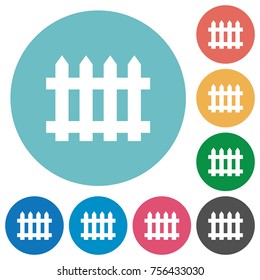 Fence flat white icons on round color backgrounds
