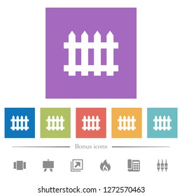 Fence flat white icons in square backgrounds. 6 bonus icons included.