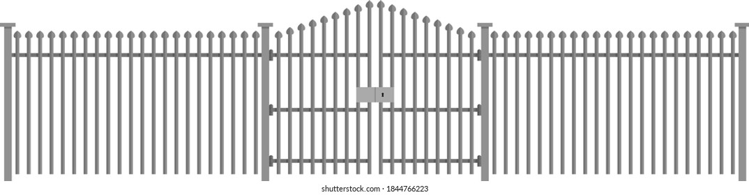 Fence with forged metal. Flat design. Vector illustration isolated on white background