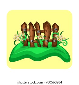 Fence fragment with Wildflowers. Vector illustration
