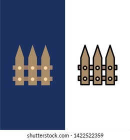 Fence, Garden, Gardening, Spring  Icons. Flat and Line Filled Icon Set Vector Blue Background