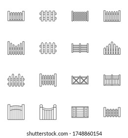 Fence, gate icon set. Simple picket thin line icon sign concept. vector illustration. 