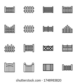 Fence, Gate Icon Set. Simple Picket Outline Icon Sign Concept. Vector Illustration. 