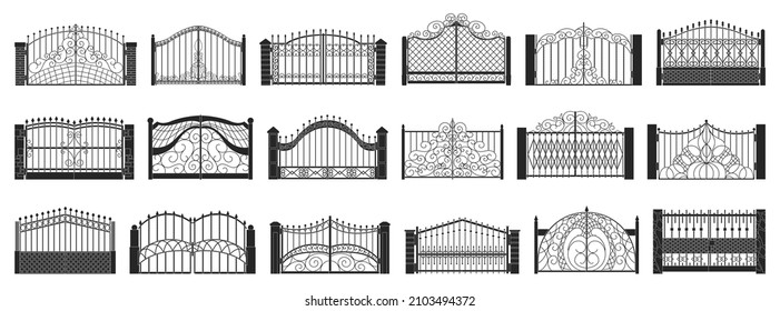 Fence gate isolated black set icon. Vector black set icon metal entrance. Vector illustration fence gate on white background.