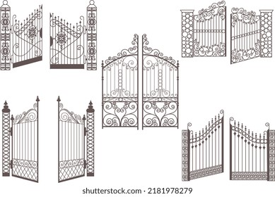 Fence gate isolated cartoon set icon. Vector gate set icon metal entrance. Vector illustration fence gate on white background.