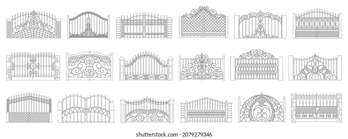 Fence gate isolated ouline set icon. Vector ouline set icon metal entrance. Vector illustration fence gate on white background.