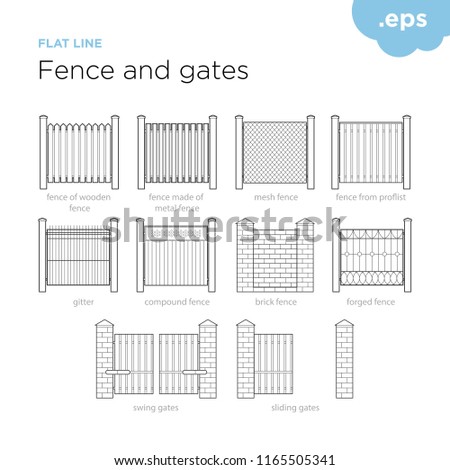 Fence and gates - Set fence and gates vectors lines. The main types of fences and gates.
