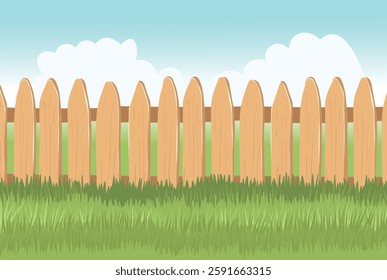Fence with green grass.Backyard with a fence. Beautiful spring landscape.