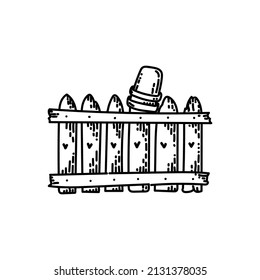 Zaun, handgezeichnet doodle-style Element. Stöpfe auf den Zähnen des Zaunes. Holzzaun. Dorf. Zaun. Einfache Vektorgrafik im linearen Stil für Logos, Symbole und Embleme - Gartenfach.