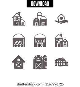 fence icon. 9 fence vector set. barn, shelter and big house building of three floors icons for web and design about fence theme