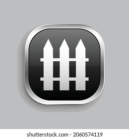 diseño de iconos de la cerca. Estilo botón brillante rectángulo redondeado aislado en fondo gris. Ilustración del vector