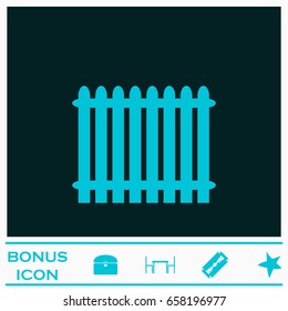 Fence icon flat. Blue pictogram on dark background. Vector illustration symbol and bonus icons