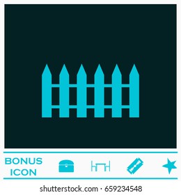 Fence icon flat. Blue pictogram on dark background. Vector illustration symbol and bonus icons