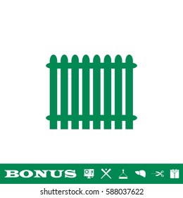 Fence icon flat. Green pictogram on white background. Vector illustration symbol and bonus button