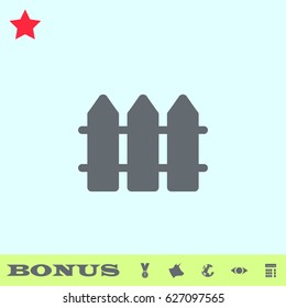 Fence icon flat. Grey pictogram on blue background. Vector illustration symbol and bonus buttons medal, cow, earth, eye, calculator