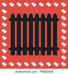 Fence icon flat. Simple black pictogram on red background with white hearts for valentines day. Vector illustration symbol