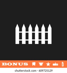 Fence icon flat. White pictogram on black background. Vector illustration symbol and bonus button tooth, vase, star, mirror, bottle