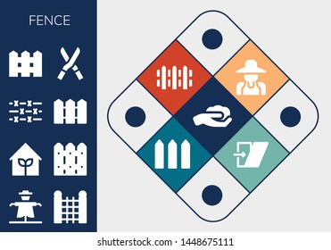 fence icon set. 13 filled fence icons.  Simple modern icons about  - Gardening, Scarecrow, Fence, Garden, Barbed wire, Shears, Gardener, Shear