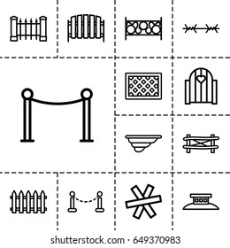 Fence icon. set of 13 outline fenceicons such as fence, red carpet barrier, wire fence