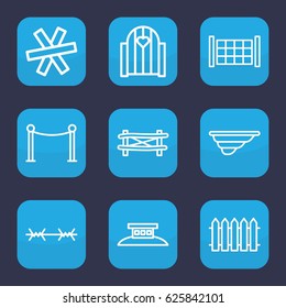 Fence icon. set of 9 outline fence icons such as Red carpet barrier