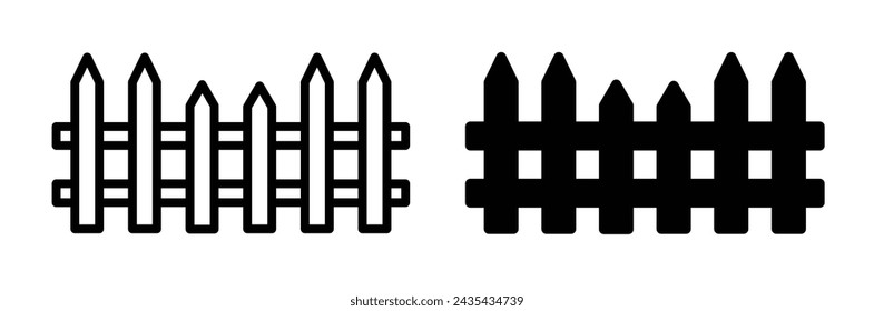 fence icon set. wooden picket fence vector symbol on white background