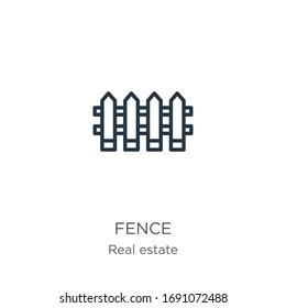 Fence icon. Thin linear fence outline icon isolated on white background from real estate collection. Line vector sign, symbol for web and mobile