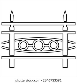 Fence Icon, Wooden Fence Icon Vector Art Illustration