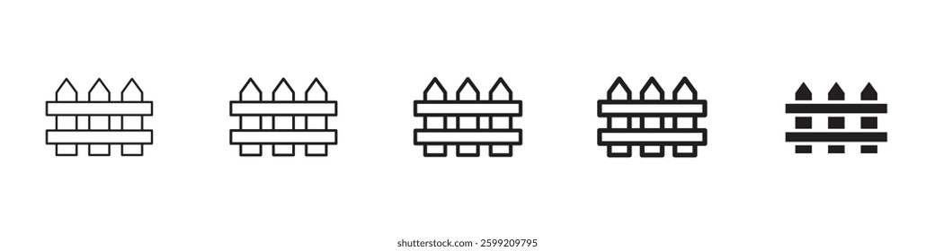Fence icons in black outline, solid and colored style
