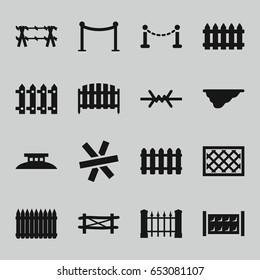 Fence icons set. set of 16 fence filled icons such as