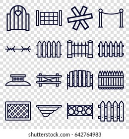 Fence icons set. set of 16 fence outline icons such as red carpet barrier