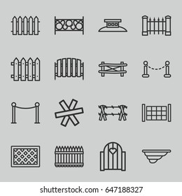 Fence icons set. set of 16 fence outline icons such as red carpet barrier