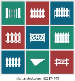 Fence icons set. set of 9 fence filled icons such as 