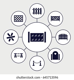 Fence icons set. set of 9 fence filled icons such as