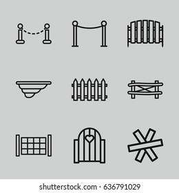 Fence icons set. set of 9 fence outline icons such as red carpet barrier