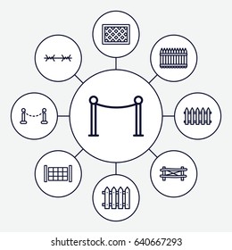 Fence icons set. set of 9 fence outline icons such as