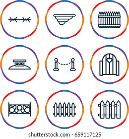 Fence icons set. set of 9 fence outline icons such as