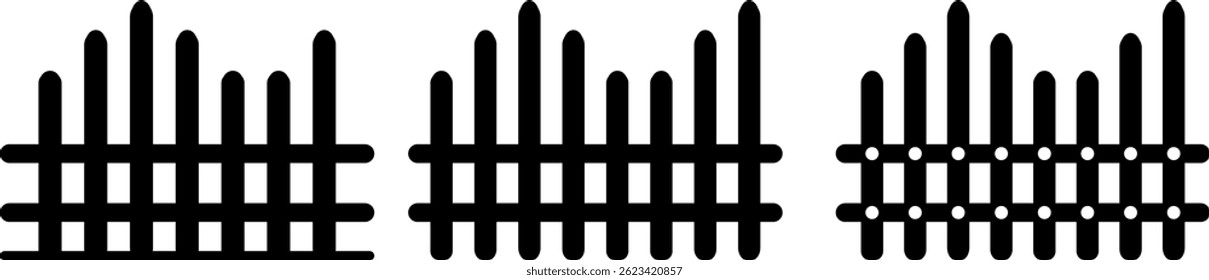 Ícones de cerca definidos. Sinalização de segurança. reparação e construção. Sinal de parada. Ícones de cerca de jardim 
