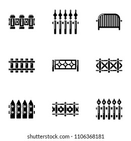 Fence icons set. Simple set of 9 fence vector icons for web isolated on white background