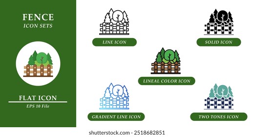 Conjuntos de iconos de valla. Concepto de entorno de Naturaleza. Varios iconos de estilo sobre fondo aislado para Diseño web, símbolo, signo, presentación e infografías. EPS 10. 
