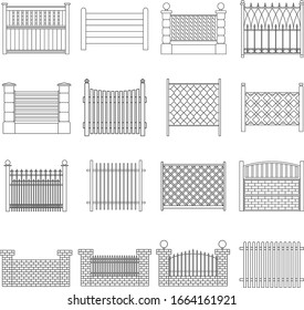 Zaunsymbole Set.Einfache Set Set mit Zaenzicons auf weißem Hintergrund