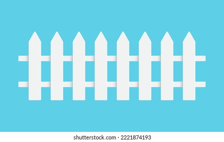 Fence illustration. White wooden fence. Vector isolated sign.