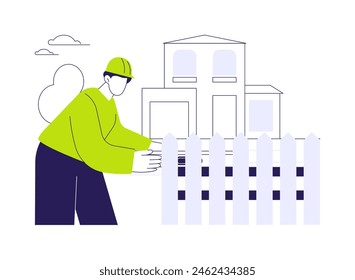 Fence installation abstract concept vector illustration. Contractor leveling a fence, backyard maintenance, residential construction, exterior works, building equipment abstract metaphor.