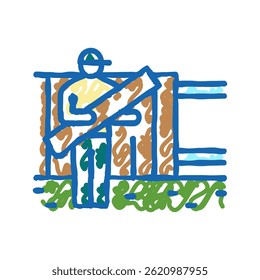 vetor de esboço de ícone de doodle de instalação de cerca. sinal de instalação de cerca. ilustração de símbolo isolado