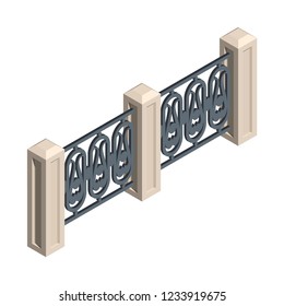 Fence, isometric with twisted steel grid on a white background. Vector illustration