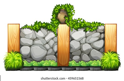 Fence made of bricks and wood illustration